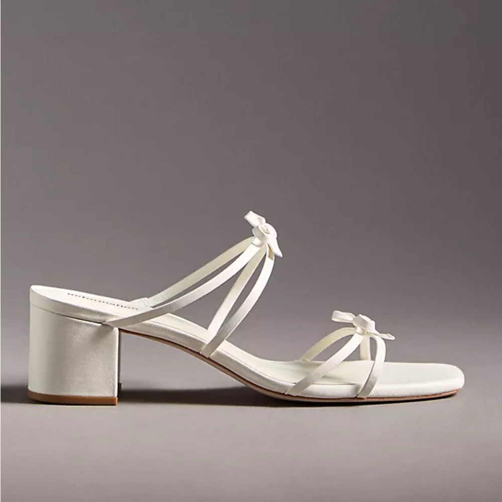 Reformation Elodie Bow White Block Heel Sandals 11 - Picture 1 of 6